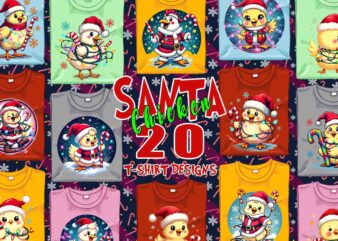 Colourful Christmas Chicken Santa Claus t-shirt design bundle