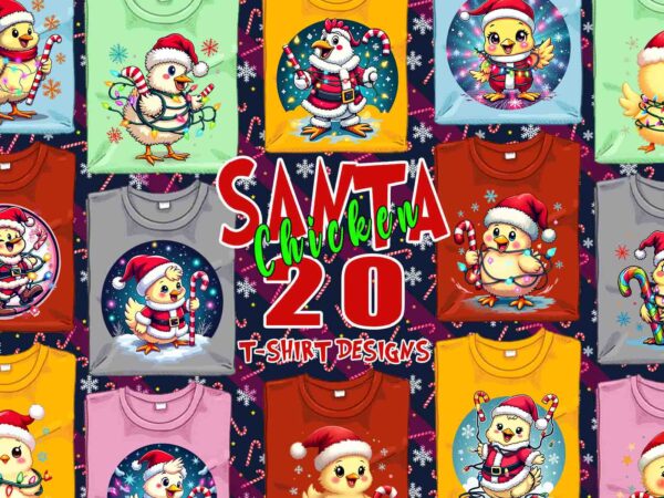 Colourful christmas chicken santa claus t-shirt design bundle