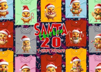 Colourful Christmas Chicken Santa Claus t-shirt design bundle of 20 designs – download instantly Retro Vintage T-shirt