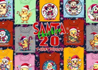 Retro Christmas Chicken Santa Claus t-shirt design bundle of 20 designs – download instantly