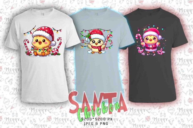 Popular Christmas Chicken Santa Claus t-shirt design bundle of 20 designs – download instantly T-Shirt Design for POD