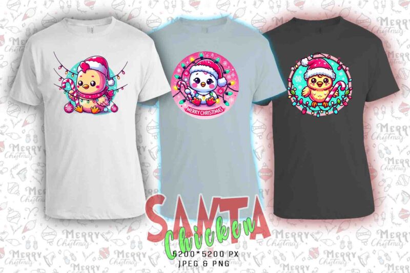 Trendy Christmas Chicken Santa Claus t-shirt design bundle of 20 designs – download instantly Retro Vintage Tees Bundle