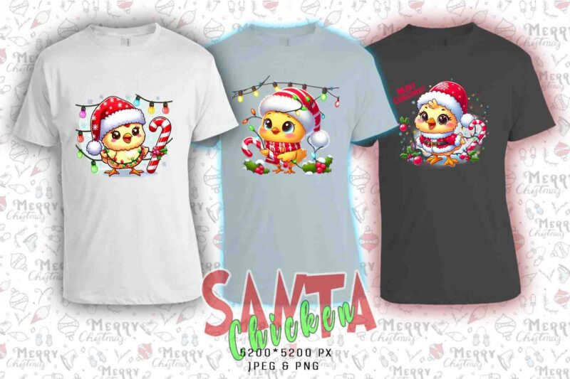 Funny Christmas Chicken Santa Claus t-shirt design bundle of 20 designs – download instantly Retro Vintage Illustration Clipart Bundle