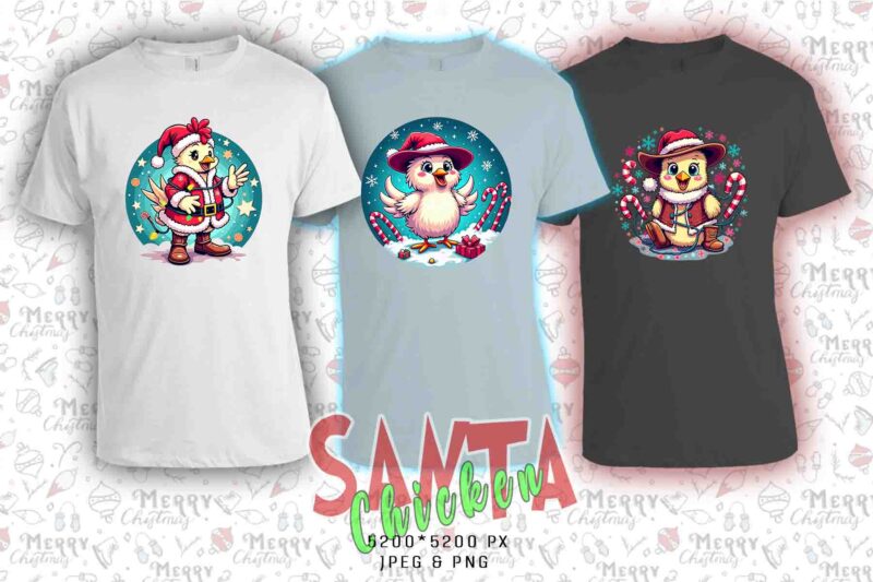 Retro Christmas Chicken Santa Claus t-shirt design bundle of 20 designs – download instantly