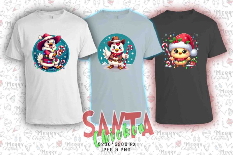 Retro Christmas Chicken Santa Claus t-shirt design bundle of 20 designs