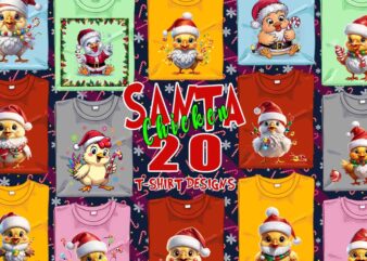 Trendy Christmas Chicken Santa Claus t-shirt design bundle of 20 png & jpeg designs – download instantly Retro Vintage T-shirt