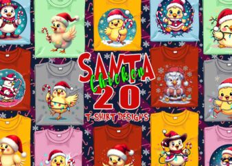 Colourful Christmas Chicken Santa Claus t-shirt design bundle of 20 designs – download instantly Retro Vintage T-shirt Bundle