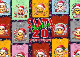 Retro Christmas Chicken Santa Claus t-shirt design bundle of 20 designs