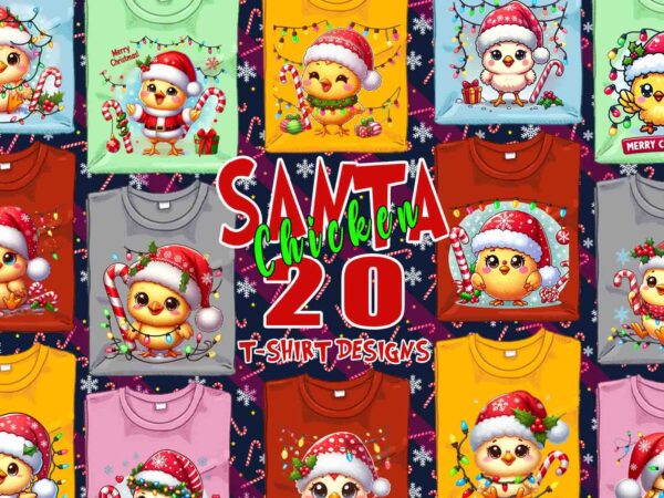 Retro christmas chicken santa claus t-shirt design bundle of 20 designs