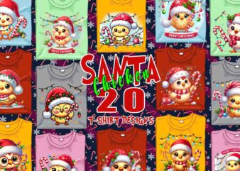 Funny Christmas Chicken Santa Claus t-shirt design bundle of 20 designs – download instantly Retro Vintage Illustration