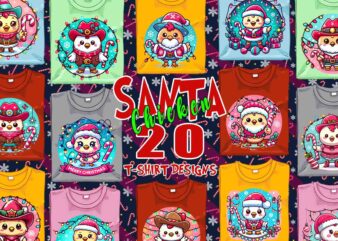 Trendy Christmas Chicken Santa Claus t-shirt design bundle of 20 designs – download instantly Retro Vintage Tees Bundle