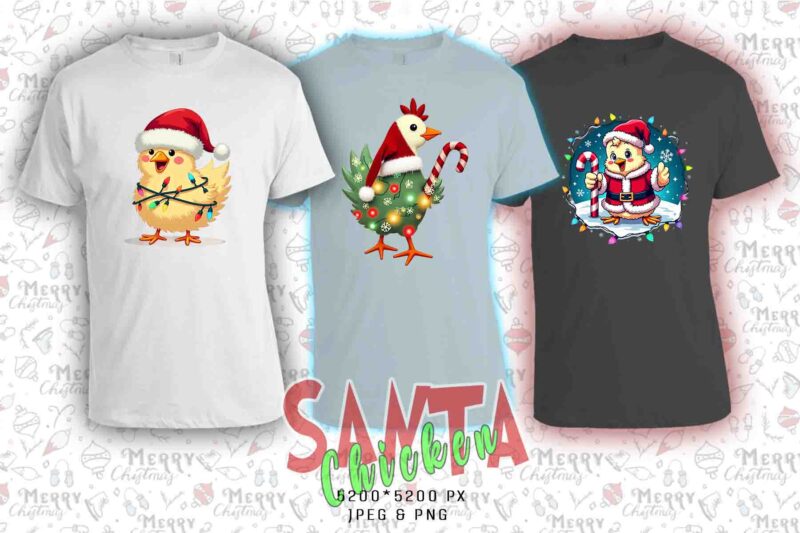 Retro Christmas Chicken Santa Claus t-shirt design bundle of 20 designs – download instantly