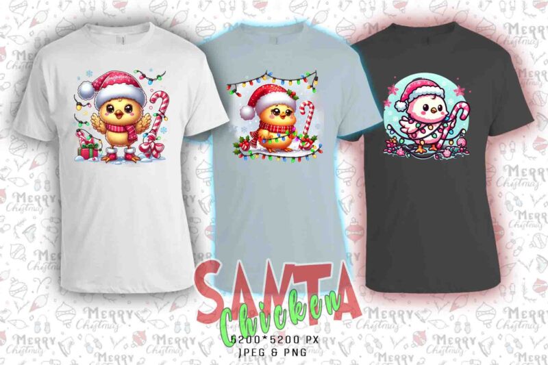 Popular Christmas Chicken Santa Claus t-shirt design bundle of 20 designs – download instantly T-Shirt Design for POD