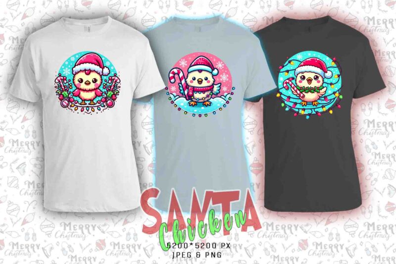 Trendy Christmas Chicken Santa Claus t-shirt design bundle of 20 designs – download instantly Retro Vintage Tees Bundle