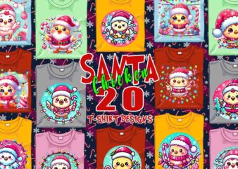 Popular Christmas Chicken Santa Claus t-shirt design bundle of 20 designs – download instantly T-Shirt Design for POD