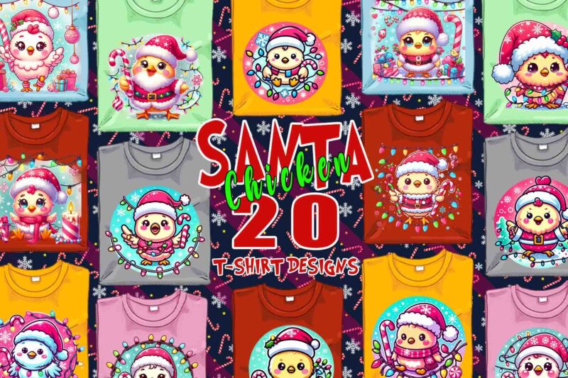 Popular Christmas Chicken Santa Claus t-shirt design bundle of 20 designs – download instantly T-Shirt Design for POD