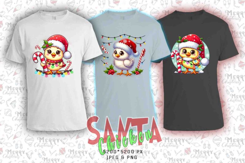 Retro Christmas Chicken Santa Claus t-shirt design bundle of 20 designs