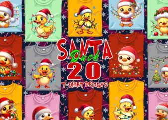 Colourful Christmas Duck Santa Claus t-shirt design bundle of 20 designs – download instantly