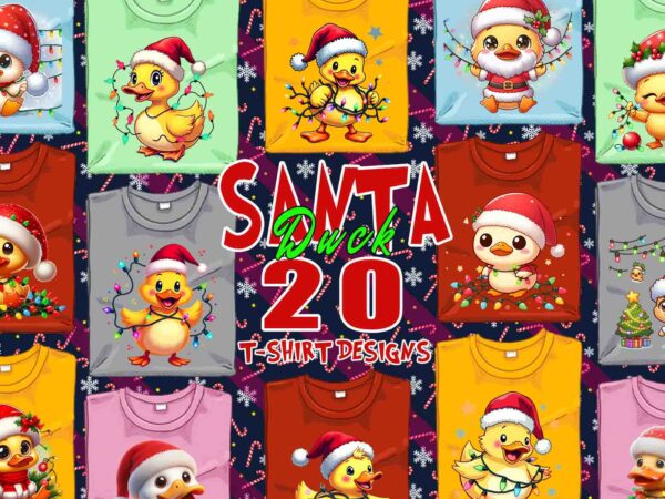 Colourful christmas duck santa claus t-shirt design bundle of 20 designs – download instantly