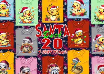 Funny Christmas Duck Santa Claus t-shirt design bundle of 20 designs for Christmas Festival