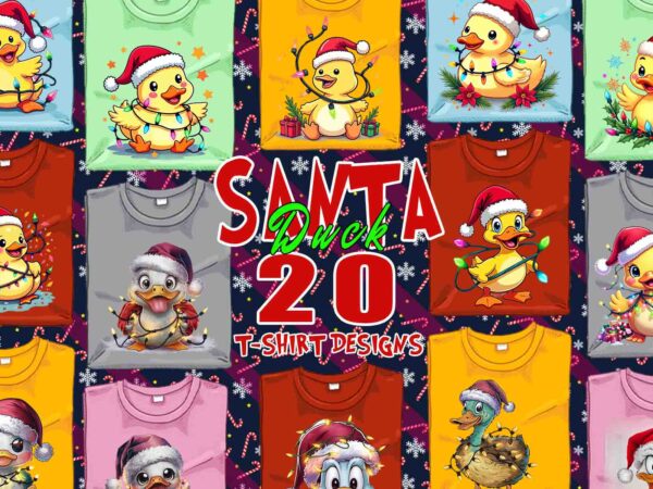 Funny christmas duck santa claus t-shirt design bundle of 20 designs for christmas festival