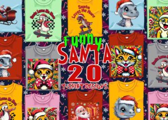 Popular Christmas Animal Santa Claus t-shirt design bundle of 20 designs – download instantly T-Shirt Design for Successful POD Business