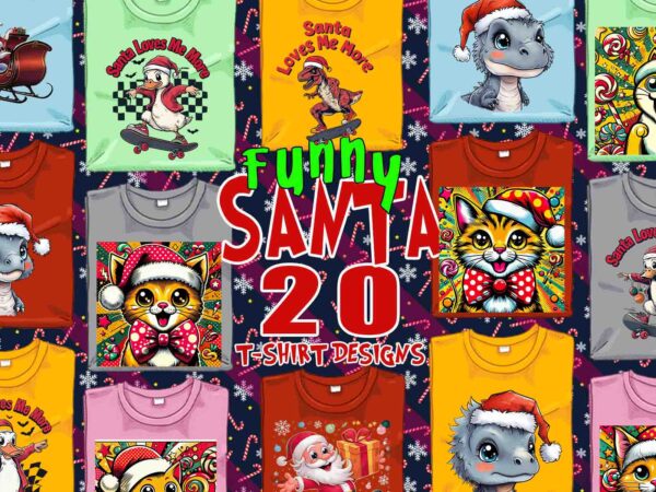 Popular christmas animal santa claus t-shirt design bundle of 20 designs – download instantly t-shirt design for successful pod business