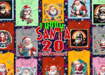 Trendy Funny Christmas Santa Claus t-shirt design bundle of 20 designs – download instantly Retro Vintage Tee Illustration Clipart Bundle