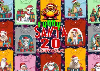 Colourful Animal Christmas Santa Claus t-shirt design bundle of 20 designs – download instantly Retro Vintage T-shirt Graphics Bundle