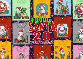 Retro Animal Christmas Santa Claus t-shirt 20 design bundle