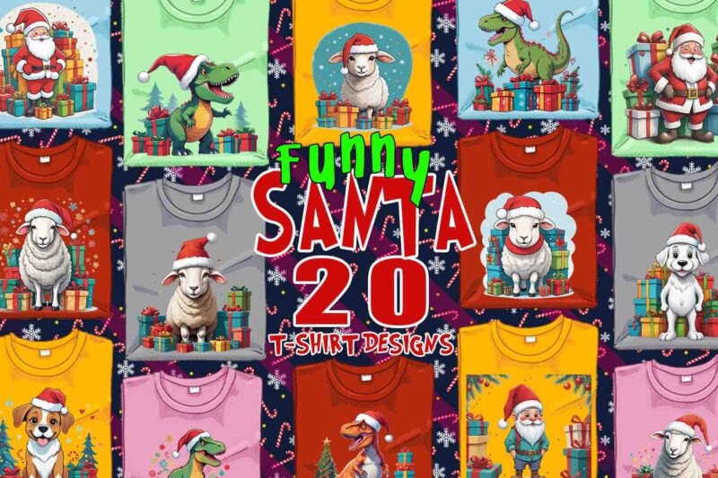 Retro Animal Christmas Santa Claus t-shirt 20 design bundle