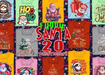 Popular Christmas Santa Claus t-shirt design bundle of 20 designs – download instantly T-Shirt Bundle