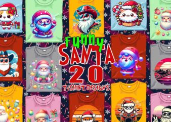 Colourful Christmas Santa Claus t-shirt design bundle of 20 designs – download instantly Retro Vintage T-shirt