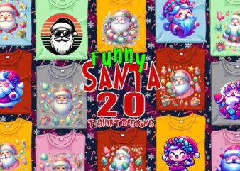 Funny Christmas Santa Claus t-shirt design bundle of 20 designs – download instantly Retro Vintage Illustration T-shirt Clipart Bundle