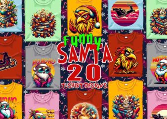 Trendy Funny Christmas Santa Claus t-shirt design bundle of 20 designs – download instantly Retro Vintage Tee Illustration Clipart Bundle