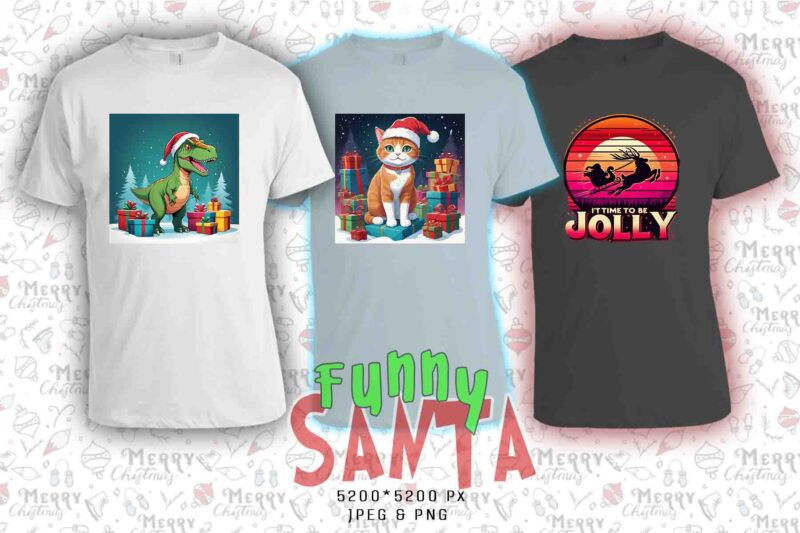 Funny Christmas Santa Claus t-shirt design bundle of 20 designs – download instantly Retro Vintage Illustration T-shirt Clipart Bundle