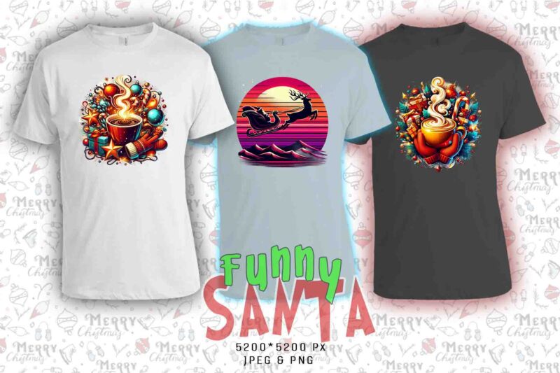 Trendy Funny Christmas Santa Claus t-shirt design bundle of 20 designs – download instantly Retro Vintage Tee Illustration Clipart Bundle