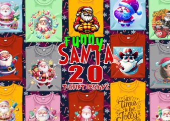 Retro Christmas Santa Claus t-shirt design bundle of 20 designs – download instantly Retro Vintage T-shirt