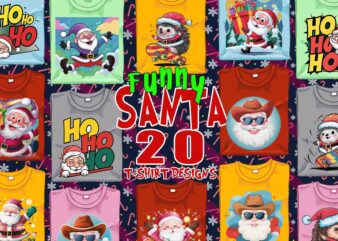 Funny Christmas Santa Claus t-shirt design bundle of 20 designs – download instantly Retro Vintage Illustration T-shirt Clipart Bundle