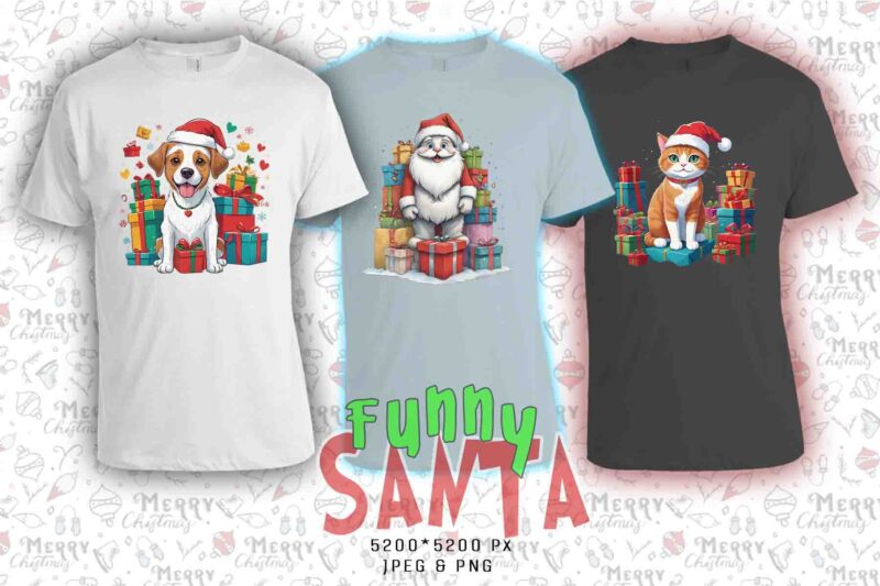 Retro Animal Christmas Santa Claus t-shirt 20 design bundle