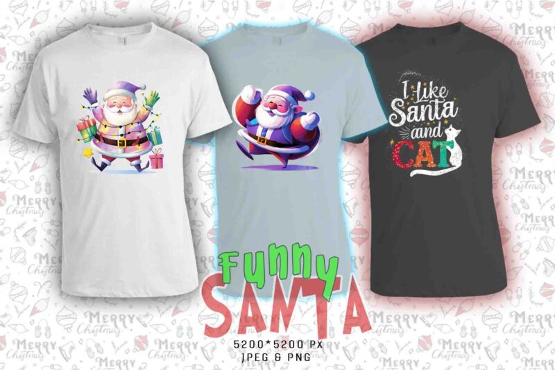 Trendy Funny Christmas Santa Claus t-shirt design bundle of 20 designs – download instantly Retro Vintage Tee Illustration Clipart Bundle