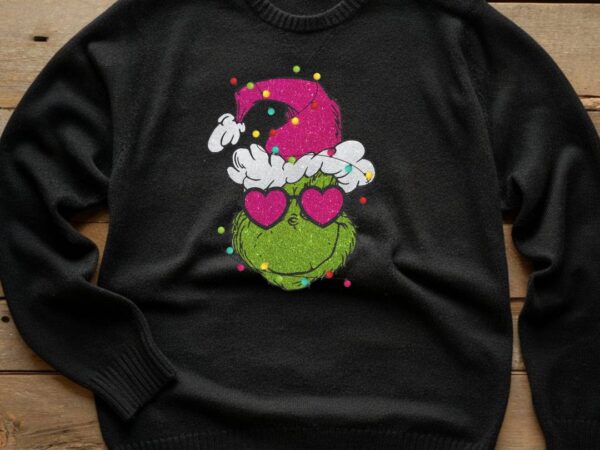 Glitter grinch christmas t shirt design template