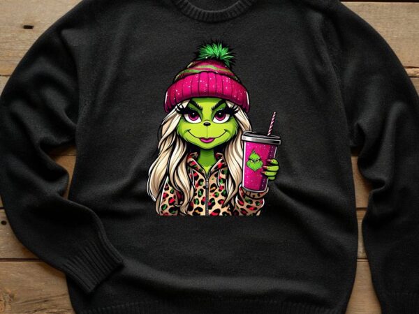 Lady christmas grinch t shirt vector graphic