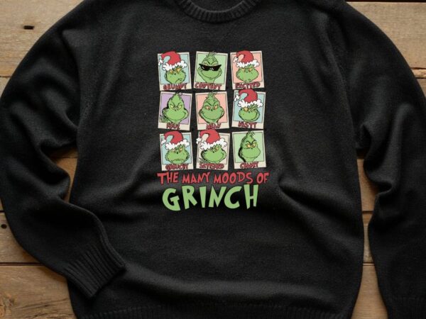 Grinch moods christmas t shirt design template