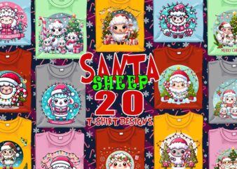 Colourful Christmas Sheep Santa Claus t-shirt design bundle of 20 designs – download instantly Retro Vintage T-shirt Design Bundle