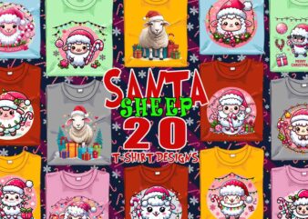 Funny Christmas Sheep Santa Claus t-shirt design bundle of 20 designs – download instantly Retro Vintage Illustration T-shirt Clipart Bundle