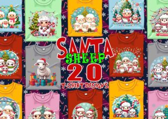 Popular christmas sheep santa claus t-shirt design bundle of 20 designs – download instantly for pod