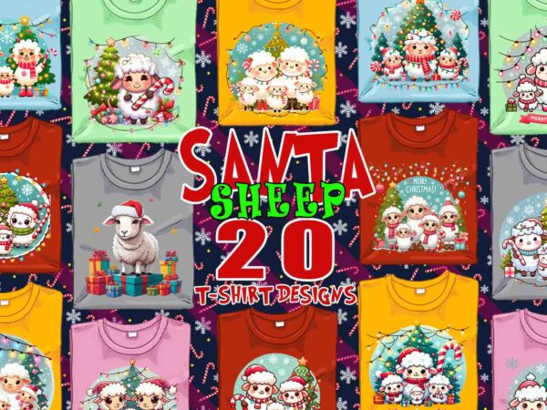 Popular christmas sheep santa claus t-shirt design bundle of 20 designs – download instantly for pod