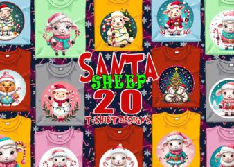 Trendy Christmas Sheep Santa Claus t-shirt design bundle of 20 designs – download instantly Retro Vintage Tee Illustration Clipart Bundle