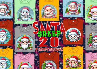 Retro Christmas Sheep Santa Claus t-shirt design bundle of 20 designs – download instantly Retro Vintage T-shirt Illustration Clipart Bundle